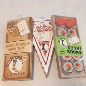 Gold, Pizza, and Sushi Socks Set/ Sockopath